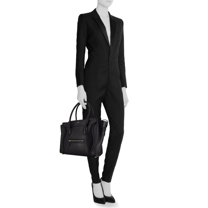 Sac cabas Celine Luggage Shoulder en cuir noir - Detail D1