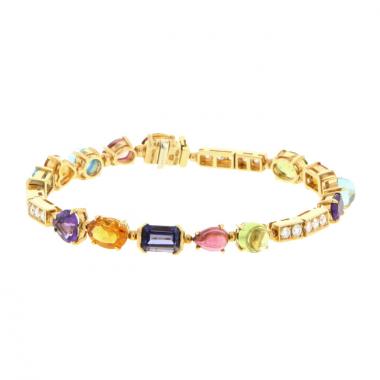 Bracciale mobile Bulgari Allegra in oro giallo,  diamanti e pietre colorate