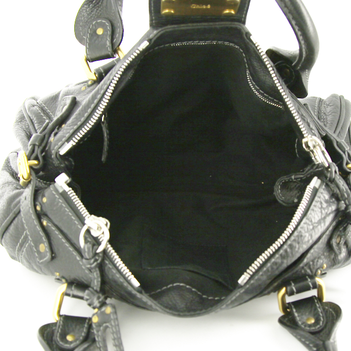 Sac à main Chloé Paddington en cuir grainé noir - Detail D3