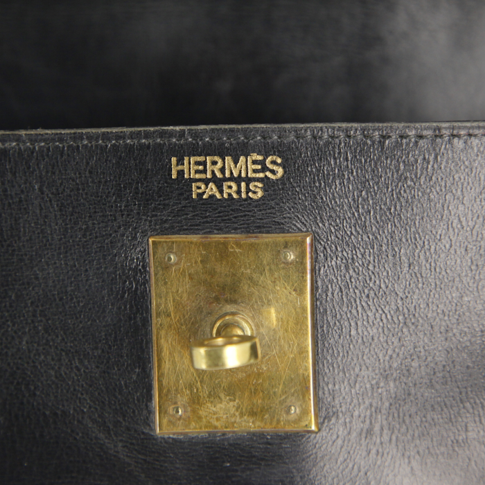 Sac à main Hermes Kelly 32 cm en cuir box noir - Detail D3