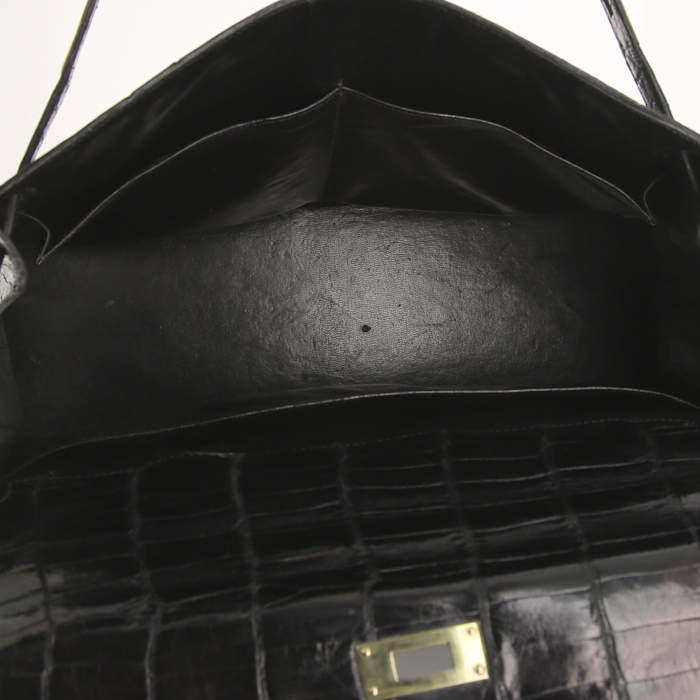 Borsa Hermes Kelly 32 cm in coccodrillo marino nero - Detail D2