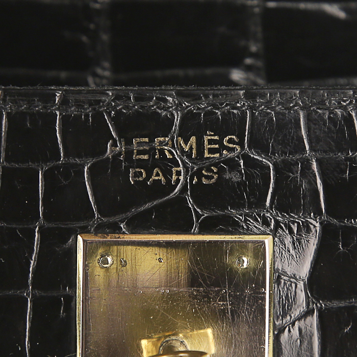 Sac à main Hermes Kelly 32 cm en crocodile porosus noir - Detail D3