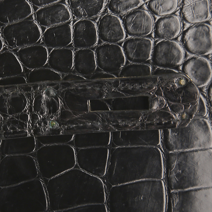 Bolso de mano Hermes Kelly 32 cm en cocodrilo porosus negro - Detail D4