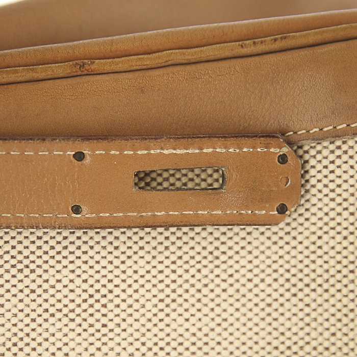 Borsa Hermes Kelly 32 cm in pelle box gold e tela beige - Detail D5