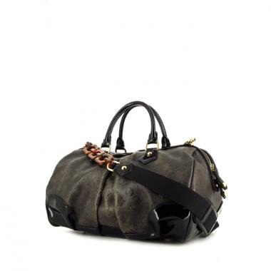 Borsa weekend Louis Vuitton Stephen in pelle monogram con stampa marrone Brulé e pelle verniciata nera