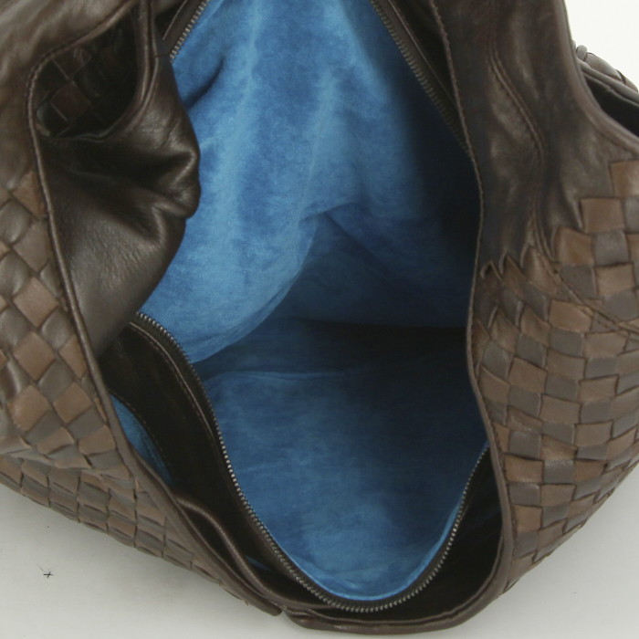 Sac porté épaule Bottega Veneta en cuir tressé deux tons marron - Detail D2