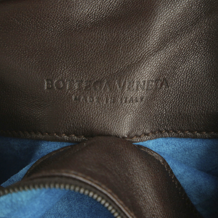 Borsa a spalla Bottega Veneta in pelle intrecciata bicolore marrone - Detail D3
