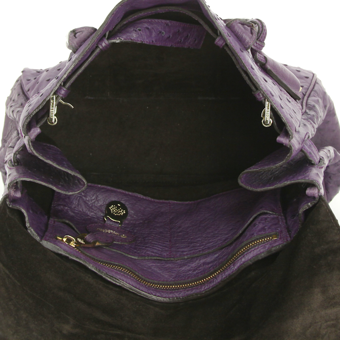 Sac porté épaule ou main Mulberry Bayswater en autruche violette - Detail D2