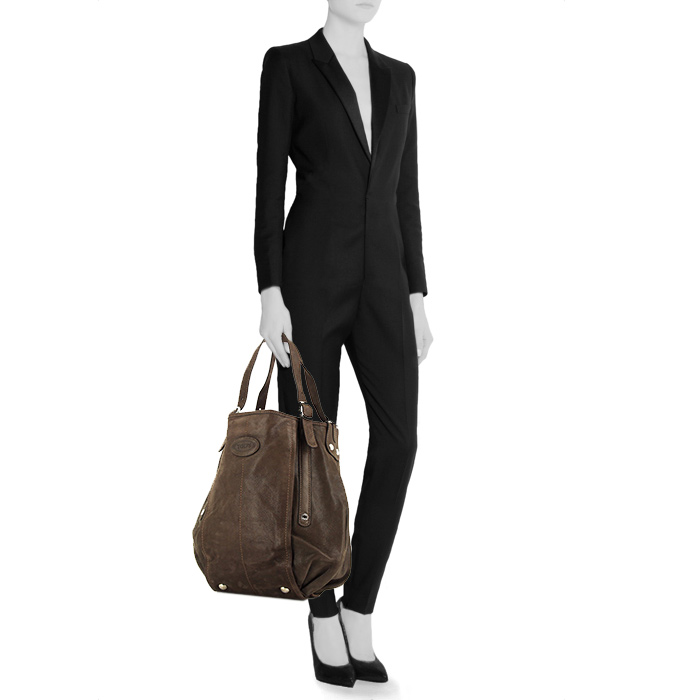 Sac cabas Tod's G-Bag en cuir marron - Detail D2