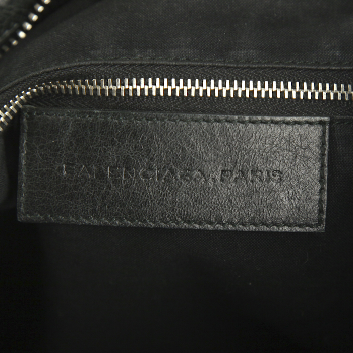 Bolso de mano Balenciaga Velo en cuero negro y cuero negro - Detail D4