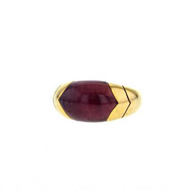 Bague époque années 90 Bulgari Tronchetto en or jaune et tourmaline rose