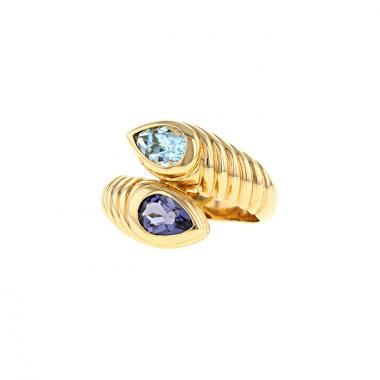 Sortija Bulgari Serpenti en oro amarillo,  cordierita y topacio azul