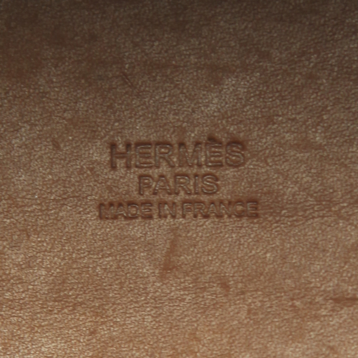 Sac à main Hermes Picotin moyen modèle en cuir Barénia marron-caramel et cuir vert Kiwi - Detail D3