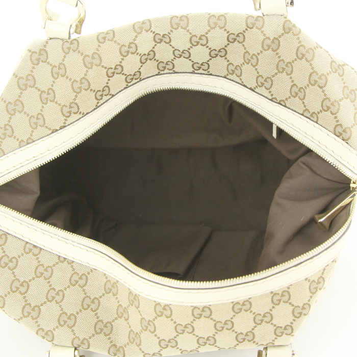 Gucci weekend bag in beige monogram canvas and off-white leather - Detail D2