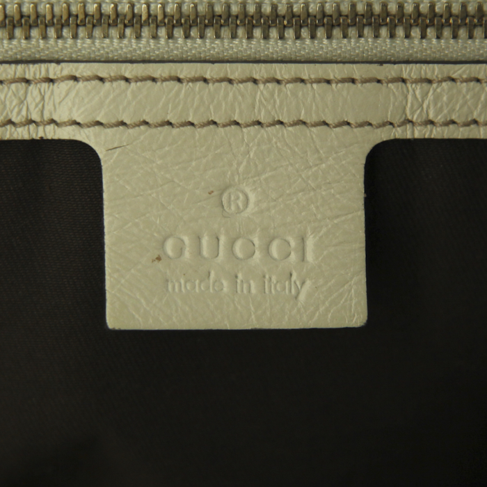 Borsa weekend Gucci in tela monogram beige e pelle bianco sporco - Detail D3