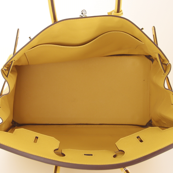 Bolso de mano Hermes Birkin 35 cm en cuero epsom amarillo Soleil - Detail D2