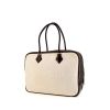 Hermes Plume handbag in dark brown Barenia leather and beige canvas - 00pp thumbnail