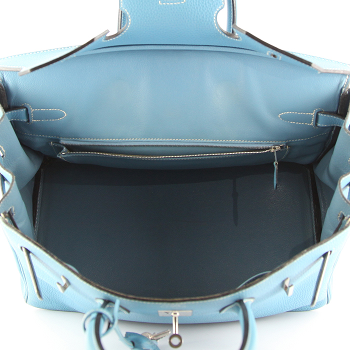 Hermes Birkin 35 cm handbag in blue jean togo leather - Detail D2
