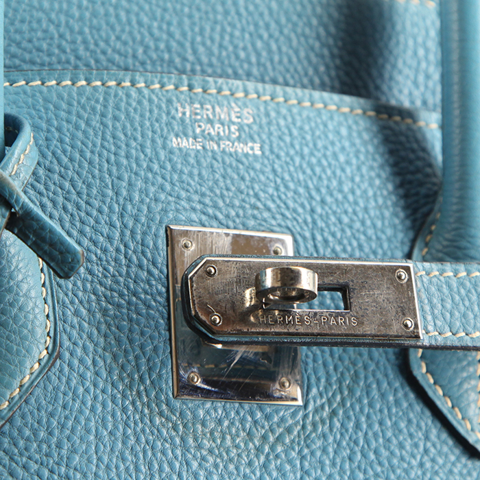 Hermes Birkin 35 cm handbag in blue jean togo leather - Detail D3