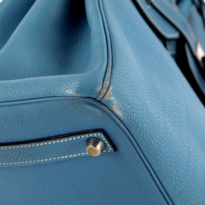 Hermes Birkin 35 cm handbag in blue jean togo leather - Detail D4