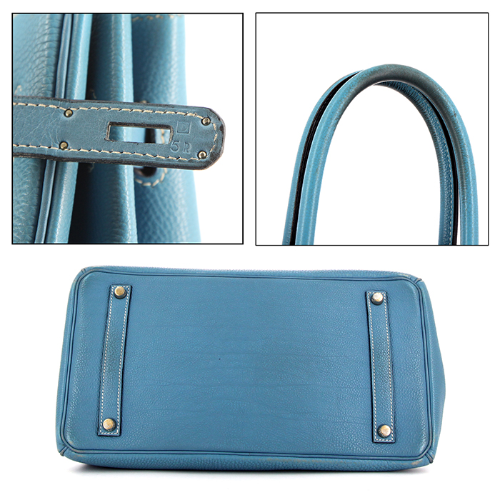 Hermes Birkin 35 cm handbag in blue jean togo leather - Detail D5