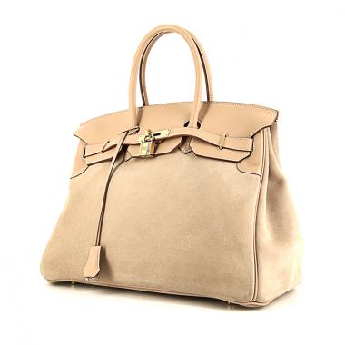 Borsa Hermes Birkin Grizzly 35 cm in pelle Swift beige e camoscio beige