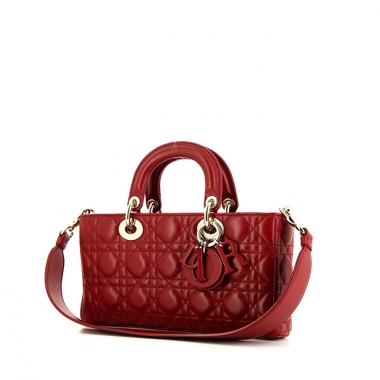 Bolso de mano Dior Lady Dior en cuero cannage rojo