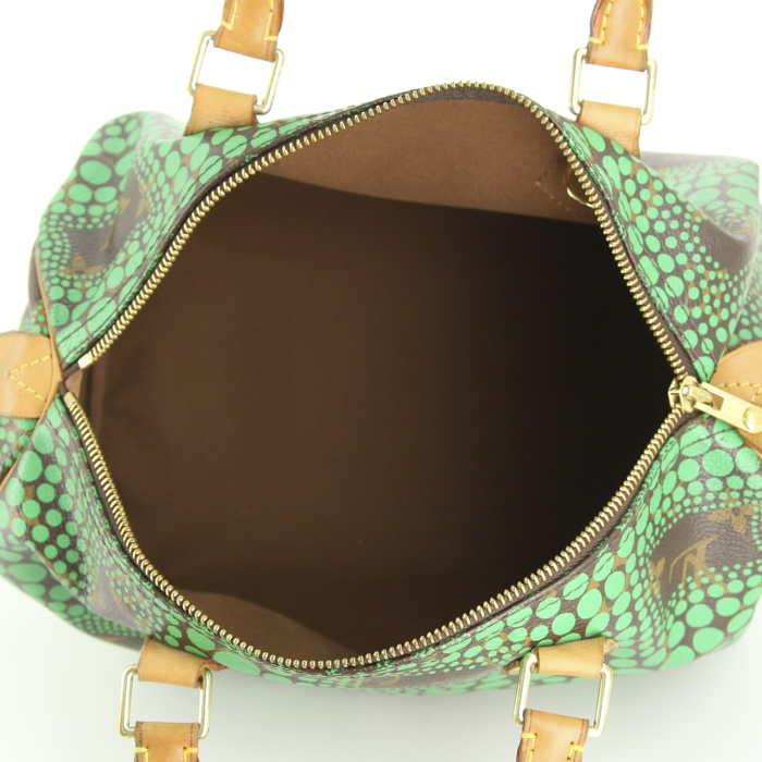 Bolso de mano Louis Vuitton Speedy 30 en lona Monogram verde manzana y marrón y cuero natural - Detail D2