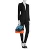 Versace Palazzo Empire handbag in pink Peche, blue Celeste and dark blue tricolor leather - Detail D2 thumbnail
