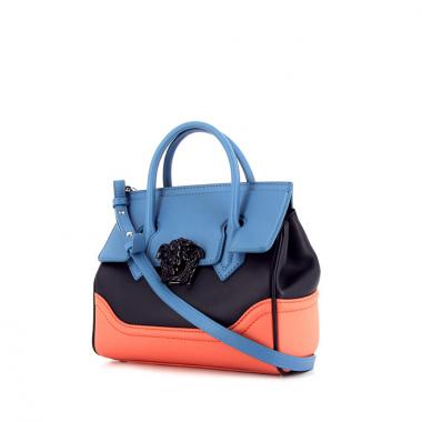 Bolso de mano Versace Palazzo Empire en cuero tricolor rosa Peche, azul Celeste y azul oscuro