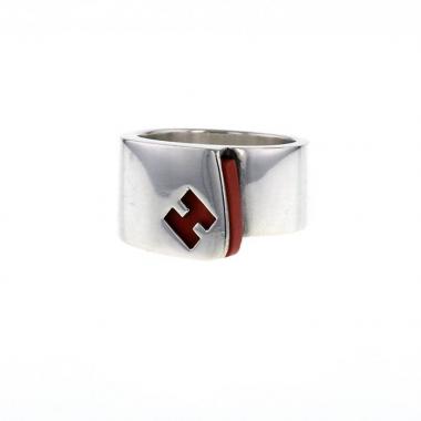 Anello Hermes Candy in argento e corallo rosso