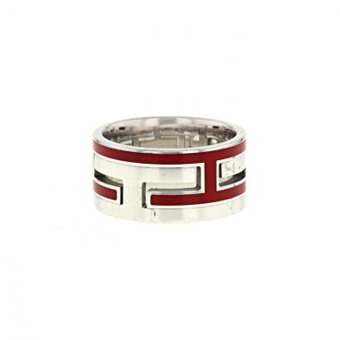 Anello Hermes Move in palladio e smalto rosso