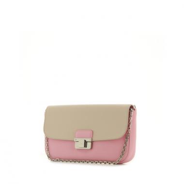 Bolso bandolera Dior Diorling en cuero granulado rosa y beige