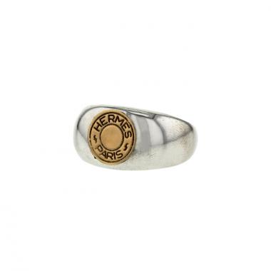 Anello Hermes Clou de selle in argento e oro giallo