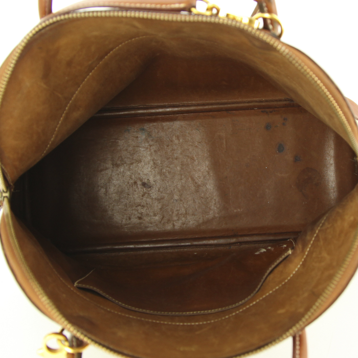 Bolso de mano Hermes Bolide modelo grande en cuero Barenia color oro y lona beige crudo - Detail D3