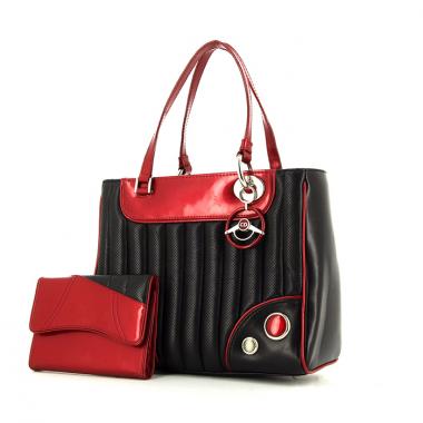 Dior Cadillac handbag in black quilted leather and red patent leather