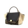 Celine Trapeze medium model handbag in khaki and beige suede and black leather - 00pp thumbnail