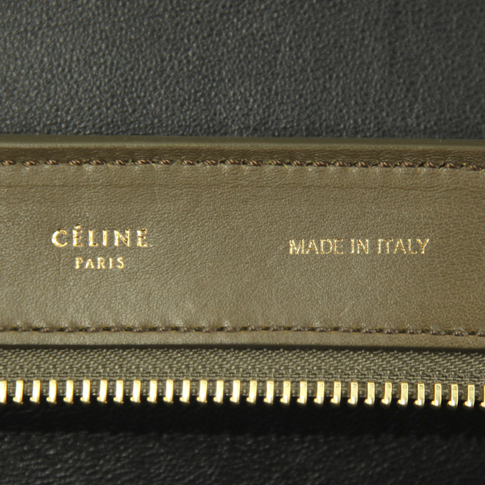 Celine Trapeze medium model handbag in khaki and beige suede and black leather - Detail D4