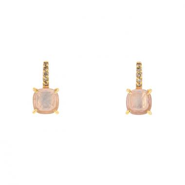 Pendientes colgantes Pomellato Baby en oro rosa,  cuarzo rosa y diamantes