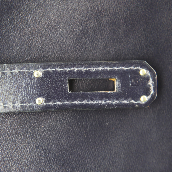 Borsa Hermes Birkin 30 cm in pelle box blu marino - Detail D4