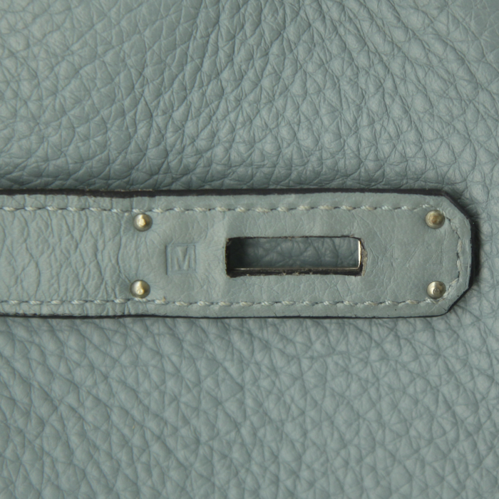 Hermes Birkin 30 cm handbag in grey blue togo leather - Detail D4
