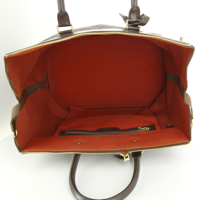 Greenwich large model travel bag in ebene damier canvas and brown leather - Detail D2