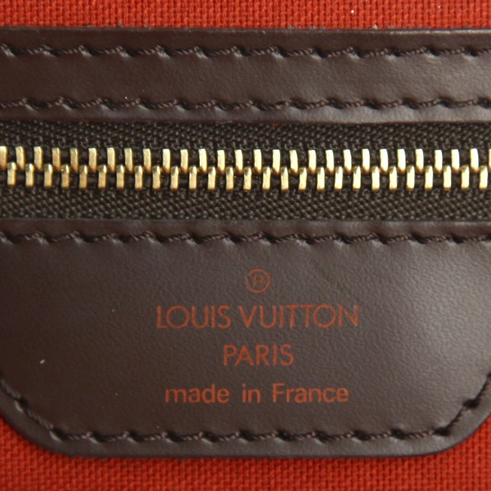 Sac de voyage Greenwich grand modèle en toile damier ébène et cuir marron - Detail D3