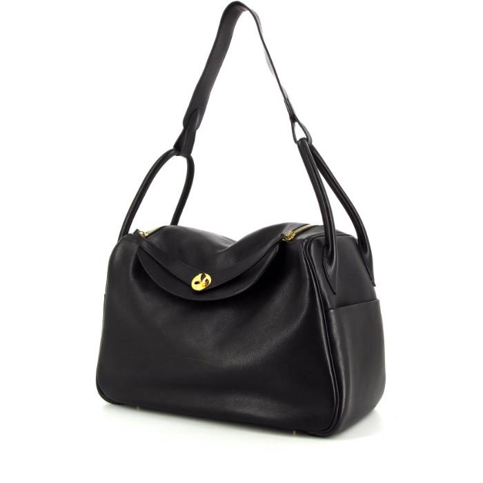 Hermes Black Taurillon Clemence Leather Lindy 30 Bag Hermes