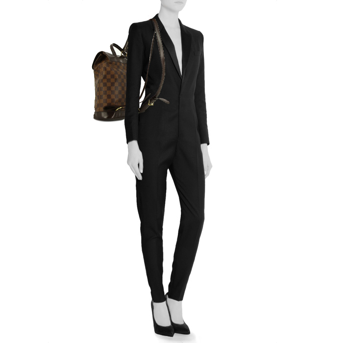 Louis Vuitton backpack in ebene damier canvas and brown leather - Detail D1