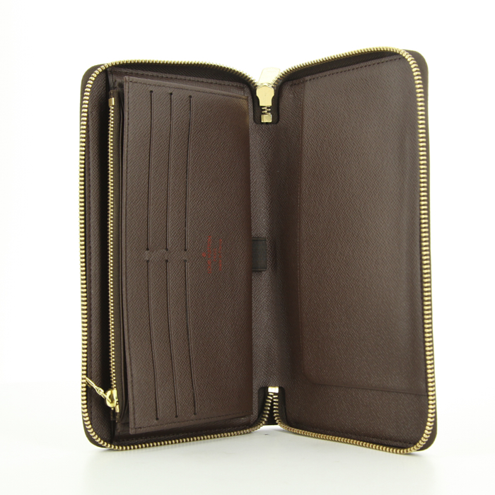 Louis Vuitton wallet in ebene damier canvas and brown leather - Detail D2