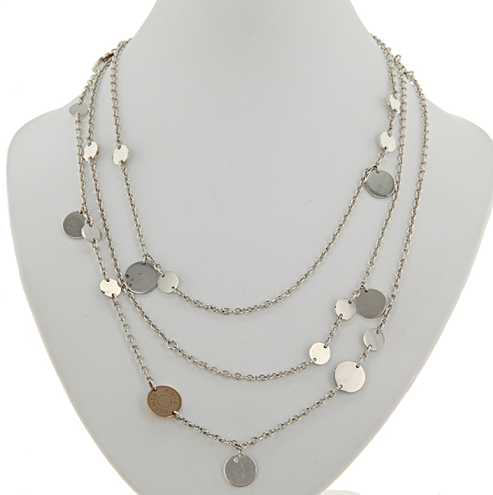Hermes Confettis long necklace in silver and pink gold - Detail D2