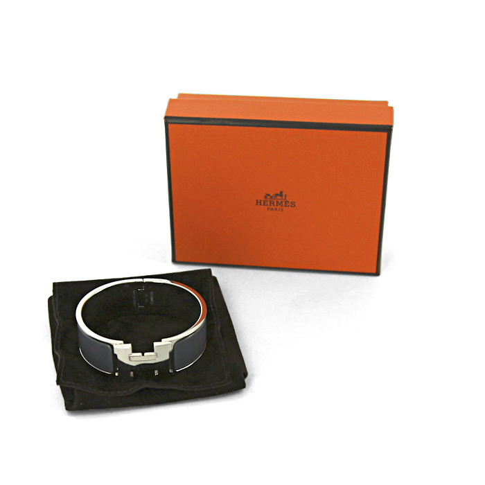 Bracelet ouvrant Hermes Clic Clac grand modèle en palladium et émail gris
