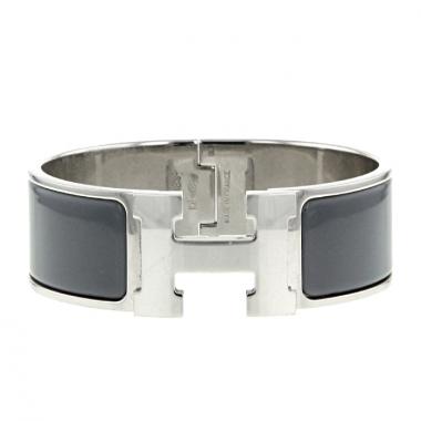 Bracelet ouvrant Hermes Clic Clac grand modèle en palladium et émail gris