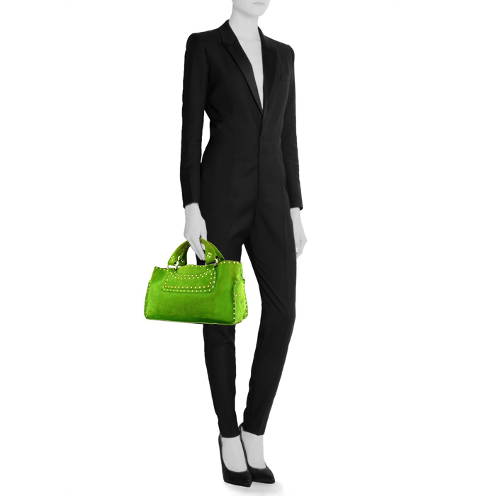 Sac à main Celine Boogie en daim vert-pomme - Detail D1